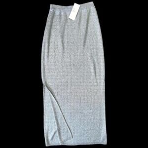 NWT Vintage Lilly of California Silver Metallic Knit Straight Maxi Skirt Fits S